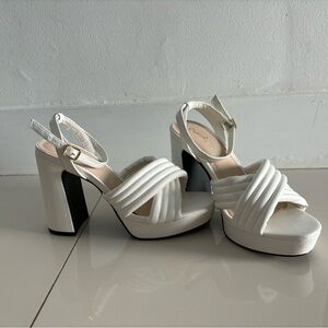 Qupid White Quilted Platform Block Heel‎ Ankle Strap Sandals